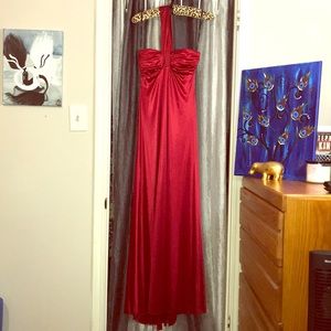 Red, one shoulder, full length, prom dress
